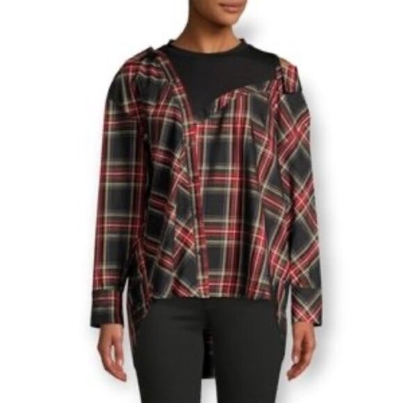 Maje Plaid Shirt Lazak Deconstructed Assymetrical - Picture 5 of 16